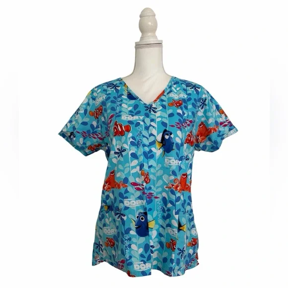 Disney Pixar Finding Dory Nursing Medical Scrub Top Women’s Medium - Picture 5 of 5